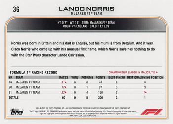 2022 Topps Formula 1 #36 Lando Norris Back