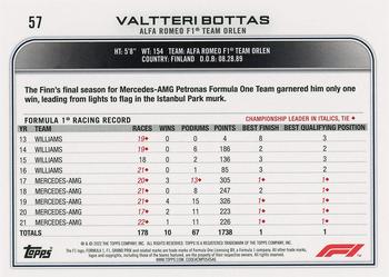 2022 Topps Formula 1 #57 Valtteri Bottas Back