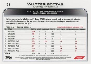 2022 Topps Formula 1 #58 Valtteri Bottas Back