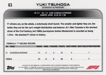 2022 Topps Formula 1 #63 Yuki Tsunoda Back