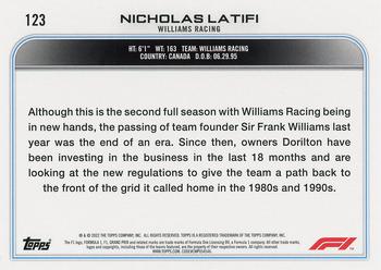 2022 Topps Formula 1 #123 Nicholas Latifi Back