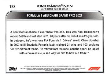 2022 Topps Formula 1 #193 Kimi Räikkönen Back