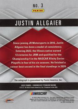 2022 Panini Chronicles - Titanium Autographs #3 Justin Allgaier Back