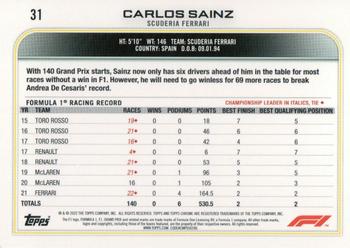 2022 Topps Chrome Formula 1 #31 Carlos Sainz Back