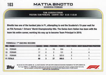 2022 Topps Chrome Formula 1 #103 Mattia Binotto Back