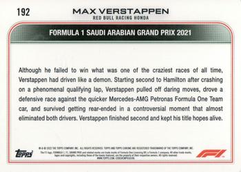 2022 Topps Chrome Formula 1 #192 Max Verstappen Back