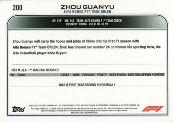 2022 Topps Chrome Formula 1 #200 Zhou Guanyu Back