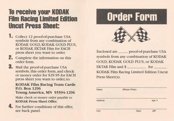 1993 Traks Kodak Ernie Irvan - Press Sheet Order Form #01 Order Form Back