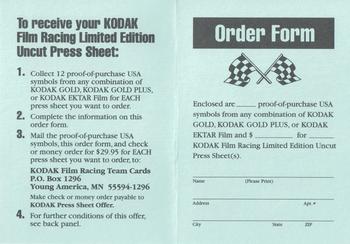 1993 Traks Kodak Ernie Irvan - Press Sheet Order Form #04 Order Form Back