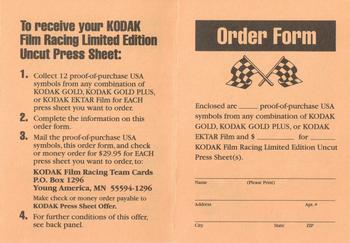 1993 Traks Kodak Ernie Irvan - Press Sheet Order Form #06 Order Form Back