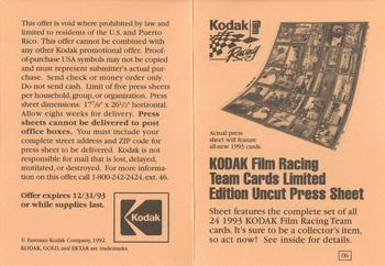 1993 Traks Kodak Ernie Irvan - Press Sheet Order Form #06 Order Form Front