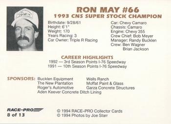 1993 Race-Pro Championship Series #8 Ron May Back