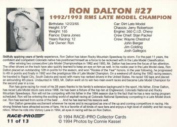 1993 Race-Pro Championship Series #11 Ron Dalton Back