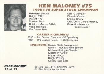 1993 Race-Pro Championship Series #12 Ken Maloney Back