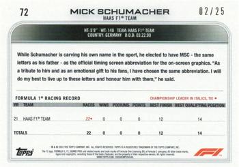 2022 Topps Formula 1 - Orange #72 Mick Schumacher Back