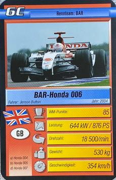 2006 Super Trumpf Ravensburger Pole Position #6C BAR-Honda 006 Front