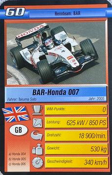 2006 Super Trumpf Ravensburger Pole Position #6D BAR-Honda 007 Front