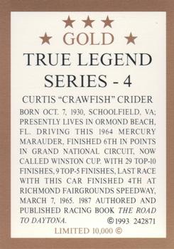 1993 Hilton G. Hill Gold True Legend Series 4 #NNO Curtis Crider Back