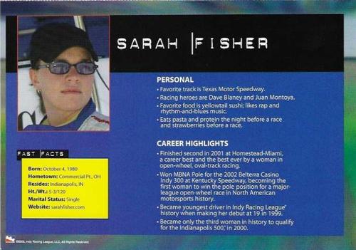 2003 IRL Season Fan Guide - Oversize #NNO Sarah Fisher Back