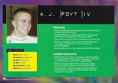 2003 IRL Season Fan Guide - Oversize #NNO A.J. Foyt IV Back