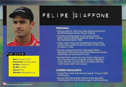 2003 IRL Season Fan Guide - Oversize #NNO Felipe Giaffone Back