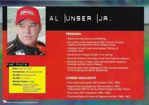 2003 IRL Season Fan Guide - Oversize #NNO Al Unser Jr. Back