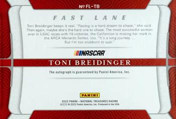 2022 Panini National Treasures - Fast Lane Holo Silver #FL-TB Toni Breidinger Back