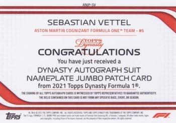 2021 Topps Dynasty Formula 1 - Dynasty Autograph Nameplate Jumbo Relic #ANJP-SV Sebastian Vettel Back