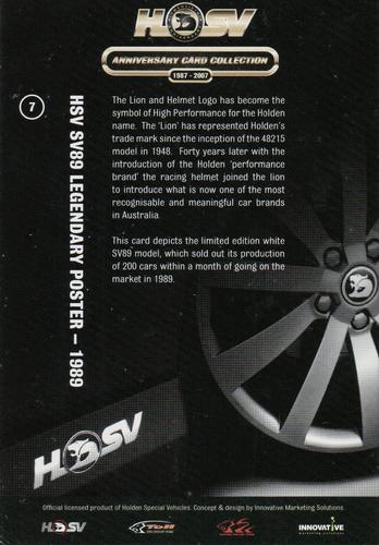 2007 HSV Anniversary Card Collection #7 HSV SV89 Legendary Poster 1989 Back