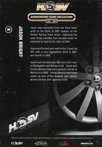 2007 HSV Anniversary Card Collection #96 Jason Bright Back