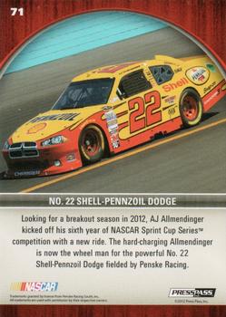 2012 Press Pass Redline - Power PIcks Gold #71 No. 22 Shell-Pennzoil Dodge Back