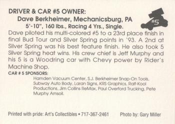 1994 Art's Collectibles Silver Spring Speedway Super Sportsman Series I #5 Dave Berkheimer Back