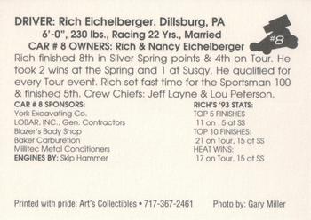1994 Art's Collectibles Silver Spring Speedway Super Sportsman Series I #8 Rich Eichelberger Back