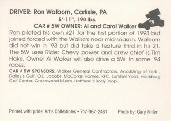 1994 Art's Collectibles Silver Spring Speedway Super Sportsman Series I #11 Ron Walborn Back
