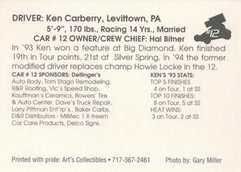 1994 Art's Collectibles Silver Spring Speedway Super Sportsman Series I #12 Ken Carberry Back