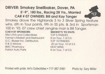 1994 Art's Collectibles Silver Spring Speedway Super Sportsman Series I #13 Smokey Snellbaker Back
