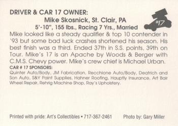 1994 Art's Collectibles Silver Spring Speedway Super Sportsman Series I #17 Mike Skosnick Back