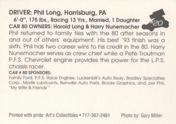 1994 Art's Collectibles Silver Spring Speedway Super Sportsman Series I #20 Phil Long Back