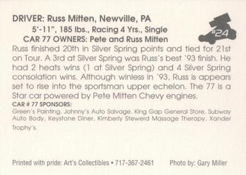 1994 Art's Collectibles Silver Spring Speedway Super Sportsman Series I #24 Russ Mitten Back