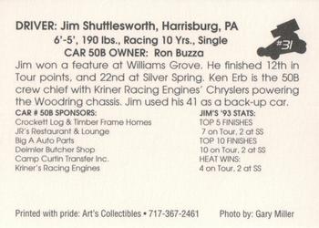 1994 Art's Collectibles Silver Spring Speedway Super Sportsman Series I #31 Jim Shuttlesworth Back