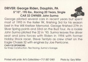 1994 Art's Collectibles Silver Spring Speedway Super Sportsman Series I #32 George Riden Back