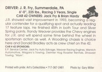1994 Art's Collectibles Silver Spring Speedway Super Sportsman Series I #34. J.R. Fry Back