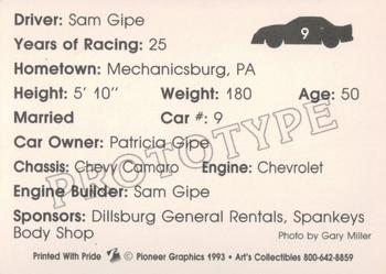 1993 Art's Collectibles Silver Spring Speedway Street Stock - Prototype #9 Sam Gipe Back