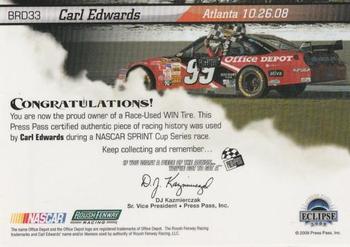 2009 Press Pass Eclipse - Burning Rubber- Silver Driver Series #BRD33 Carl Edwards Back
