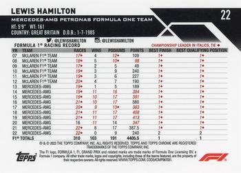 2023 Topps Chrome Formula 1 #22 Lewis Hamilton Back