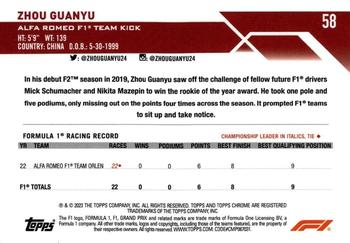 2023 Topps Chrome Formula 1 #58 Zhou Guanyu Back