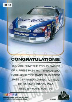 2001 Press Pass Premium - Hot Treads #HT 13 Mark Martin Back