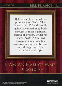 2010 Press Pass Eclipse - NASCAR Hall of Fame #NHOF 84 Bill France Jr. Back