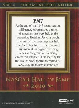 2010 Press Pass Eclipse - NASCAR Hall of Fame Blue #NHOF 6 Streamline Hotel Meeting Back