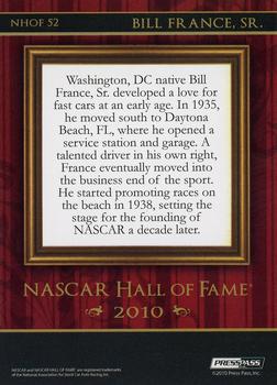 2010 Press Pass Eclipse - NASCAR Hall of Fame Blue #NHOF 52 Bill France Sr. Back
